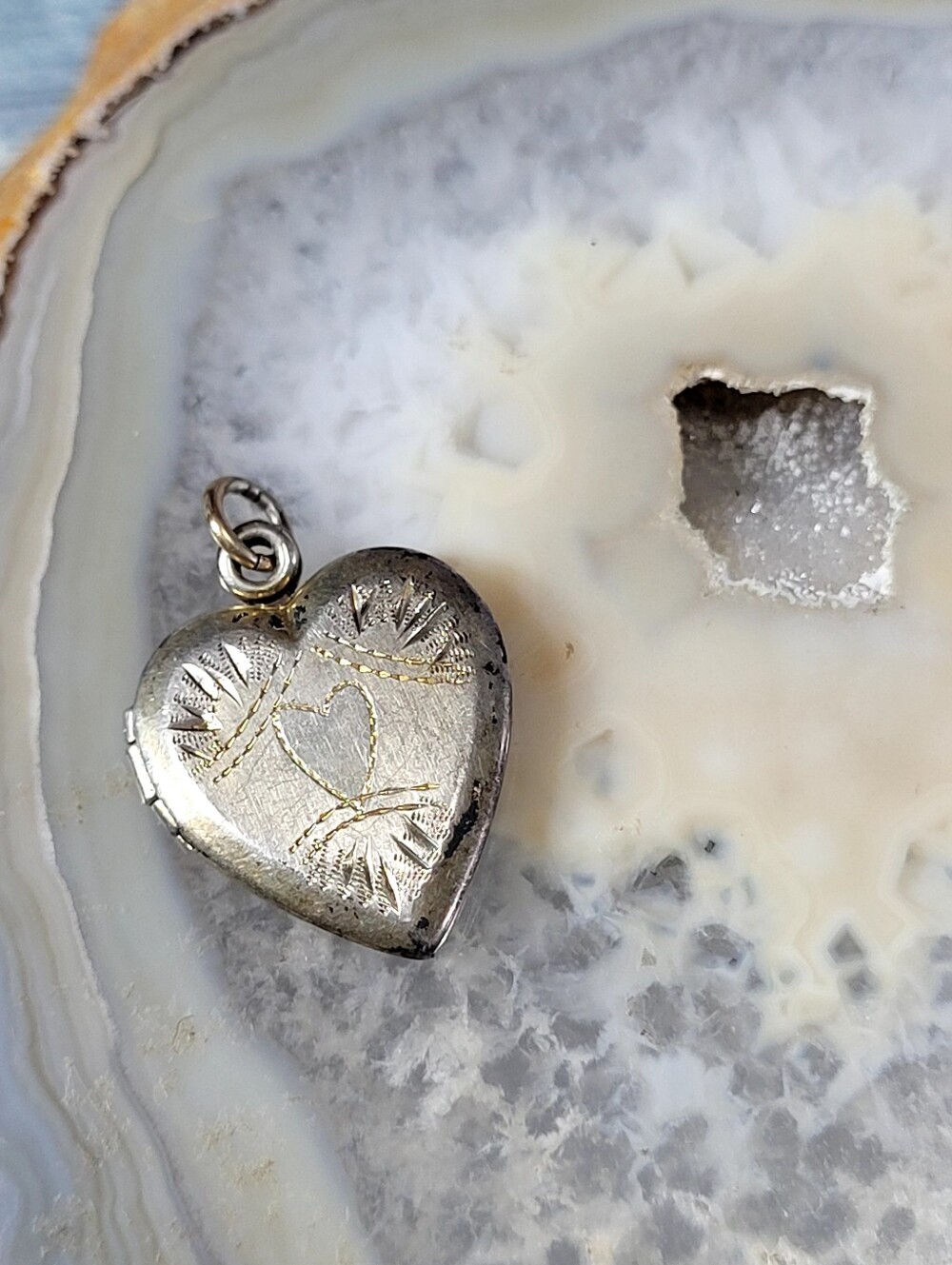 Vintage Engraved Sterling Heart Locket Pendant